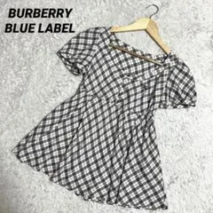 バーバリーブルーレーベル 半袖カットソー チェック パフスリーブ チュニック