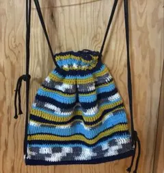 ナップサック ハンドメイド かぎ編み 編み物 バッグ リュック カラフル