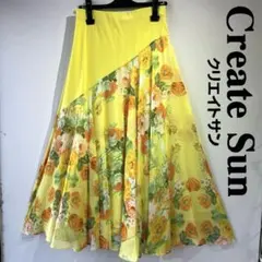 Y5998★ML クリエイトサン イエロー 花柄 スカート☆社交ダンス