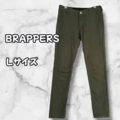 S0285　ストレートパンツ　モスグリーン　ストレッチ　Lのサムネイル