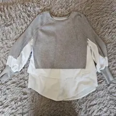 グレー ニット・シャツ重ね着 長袖