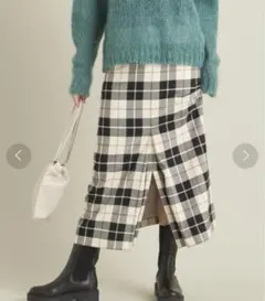 ビューティーアンドユース チェックスリットフレアスカート