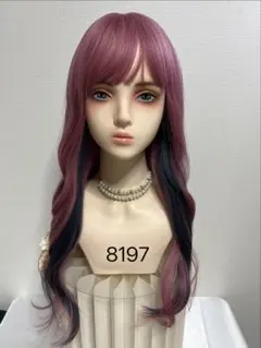 新品フルウィッグ　耐熱合成髪　ロングウィッグ ピンク×ダークブルー インナーカラのサムネイル