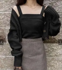 クロップド丈カーディガンxキャミソールニットアンサンブル an1222