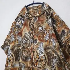 デザインシャツ　ヴィンテージ　ヨーロピアン調　レトロ　アンティーク　古着　総柄