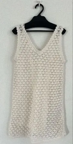 ZARA オフホワイトノースリーブかぎ編みワンピース