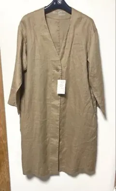 無印良品　フレンチリネンノーカラーコート　ダークモカブラウン　XS-S 麻100