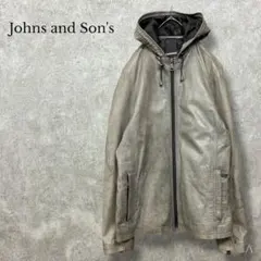 ジョンズ・アンド・サンズ 【S】フーデッドレザージャケット イタリア製 グレー