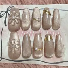 ネイルチップ　春ネイル　マグネット　フラワーネイル　ニュアンス