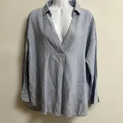 3can4on　サンカンシオン　ゆったりストライプシャツ　プルオーバー