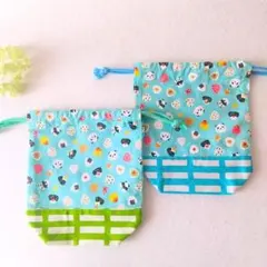 おにぎりパンダちゃん 巾着　２枚♪ ミントグリーン　コップ袋に小物入れに