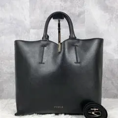 極美品 フルラ レザー 2WAY ショルダーバッグ リボン 現行ロゴ ブラック