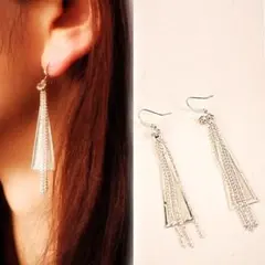 【新品】チェーンが揺れるロングフックピアス♪ アンティーク調 シルバー