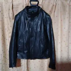 メンズレザーシングルライダースジャケット ブラック【訳あり商品】