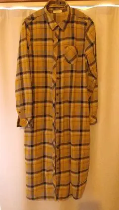 ロングシャツワンピース　イエロー　チェック　羽織り