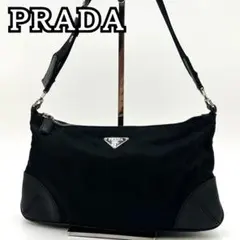 PRADA プラダ 三角ロゴプレート レザー切替 ワンショルダーバッグ ブラック