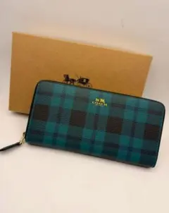 COACH ターコイズ ブラックチェック 長財布