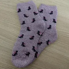 猫柄 ピンク系厚地ソックス