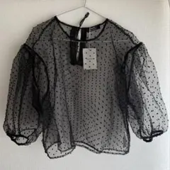 Bershka ドット柄 シアーブラウス ブラック Mのサムネイル