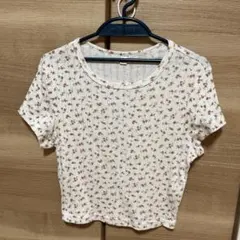 【一度着用品】GU ポインテールフラワープリントTシャツ Mサイズ