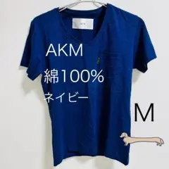 AKM エイケイエム Vネック ポケット Tシャツ ネイビー Mのサムネイル