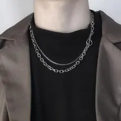 Qroza ネックレス ２連 マンテル ステンレス メンズ レディース シルバー