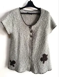 More Plataカーディガンカットソー 半袖ニット ステッチ ライトグレー①