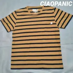 CIAOPANIC ボーダー Tシャツ マスタード×ブラック M 半袖 ポケ付き