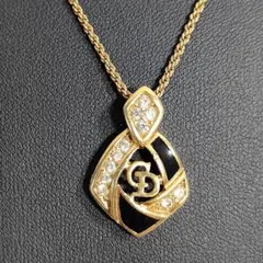 極美品 クリスチャンディオール ネックレス CDロゴ エナメル ラインストーン金