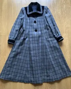 【Aライン　グレイ系チェックロングコート】【ヴィンテージ 】