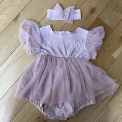 ベビーチュールドレス 薄いピンク 80サイズ ヘアバンド付き