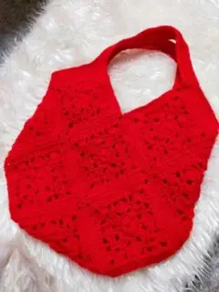 ハンドメイドバッグ　モチーフ編みバッグ　手編み