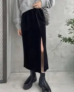 FRIFUL ベロア素材 ストレート ハイスリット スカート 春服