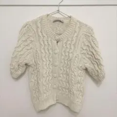 ZARA ケーブルニット 半袖カーディガン アイボリーのサムネイル