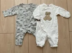 petit main 恐竜柄・クマ刺繍ロンパース2点セット