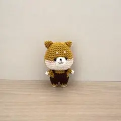 あみぐるみ　柴犬 ハニーレモンカラー×チョコサロペット 手のひらサイズ