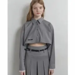 épine エピヌ　リボン付きクロップドシャツ　グレー　gray リボン　シャツのサムネイル
