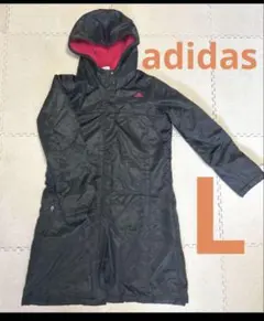 adidas フリースベンチコート L ブラック/レッド