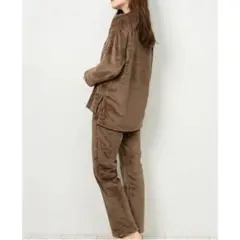 ルームウェア 上下セット M〜L 裏起毛 ファーフリース 部屋着 ブラウン 秋冬