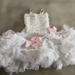 ホワイト フリルドレス ピンクリボン