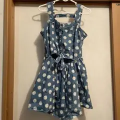 水色ドット柄ノースリーブミニワンピース