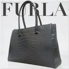 【美品】 FURLAフルラ クロコ型押し レザー　トートバッグ　A4 収納OK