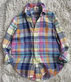 美品✨ラルフローレン リネン 麻100% シャツ マドラスチェック サイズ2