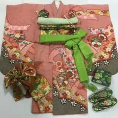 七五三　7歳女の子　着物セット　赤絞り　鼓　鴛鴦　熨斗目　鈴