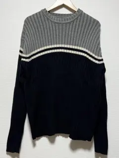 90s~ オールドGAP リブ編みセーター L グレー/ネイビー