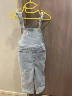 プティマイン 80-90cm お花刺繍サロペット　オーバーオール