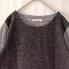LBC 　長袖ニットトップス 　グレー ／黒　異素材　L　ウール混