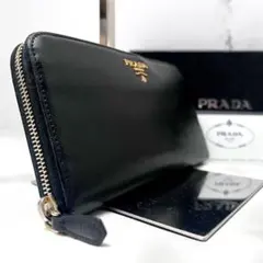 ◇カード付き美品◇プラダ　長財布　サフィアーノレザー　ロゴ金具　ブラック