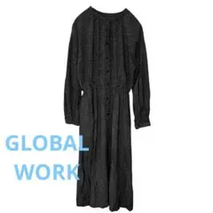 【GLOBAL WORK】M 黒 ロングワンピース 水玉