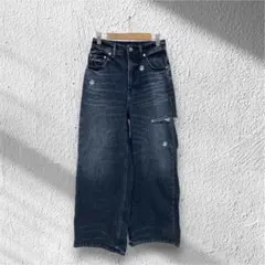 【RAGEBLUE】フラワー刺繍ダメージワイドデニム　ワイドパンツ